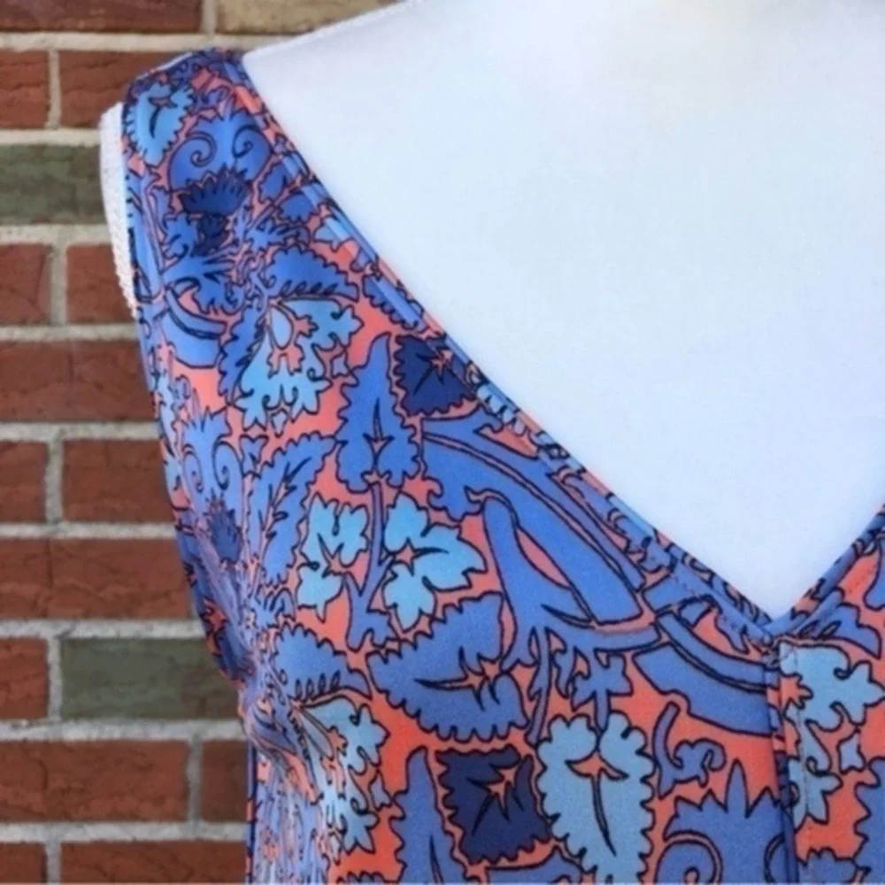Tory Burch Sandy Sea Coral Artemis Tie-Waist Silk Blue Sleeveless Dress 👗